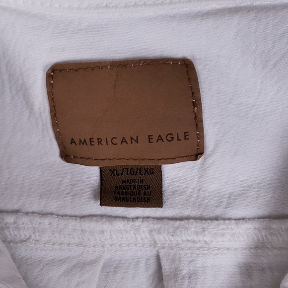 American Eagle Denim Romper XL White Short Sleeve Button Front Frayed Hem - Picture 3 of 8